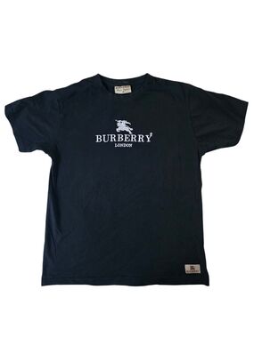 Burberry Black Short-Sleeve Logo Tee with White Chest Emblem